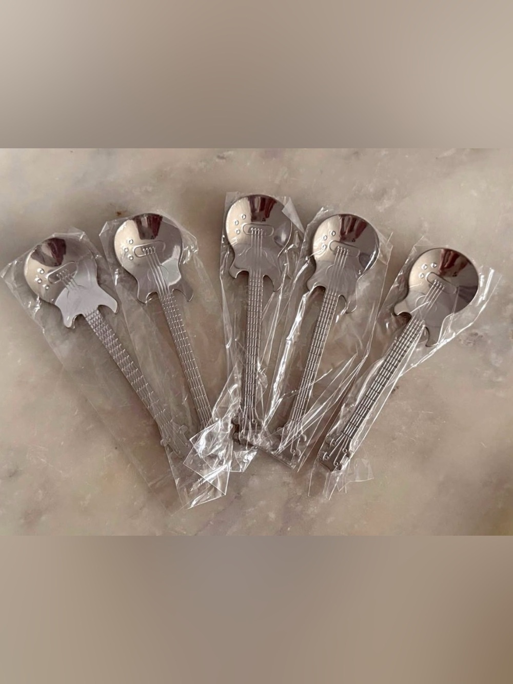 Stainless Steel Silver Guitar-Shaped Spoons - Pack of 6